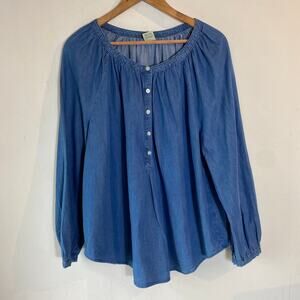 Chambray Long Sleeve Pop Over Top Blouse SZ XXL Peasant Cottagecore‎ Western